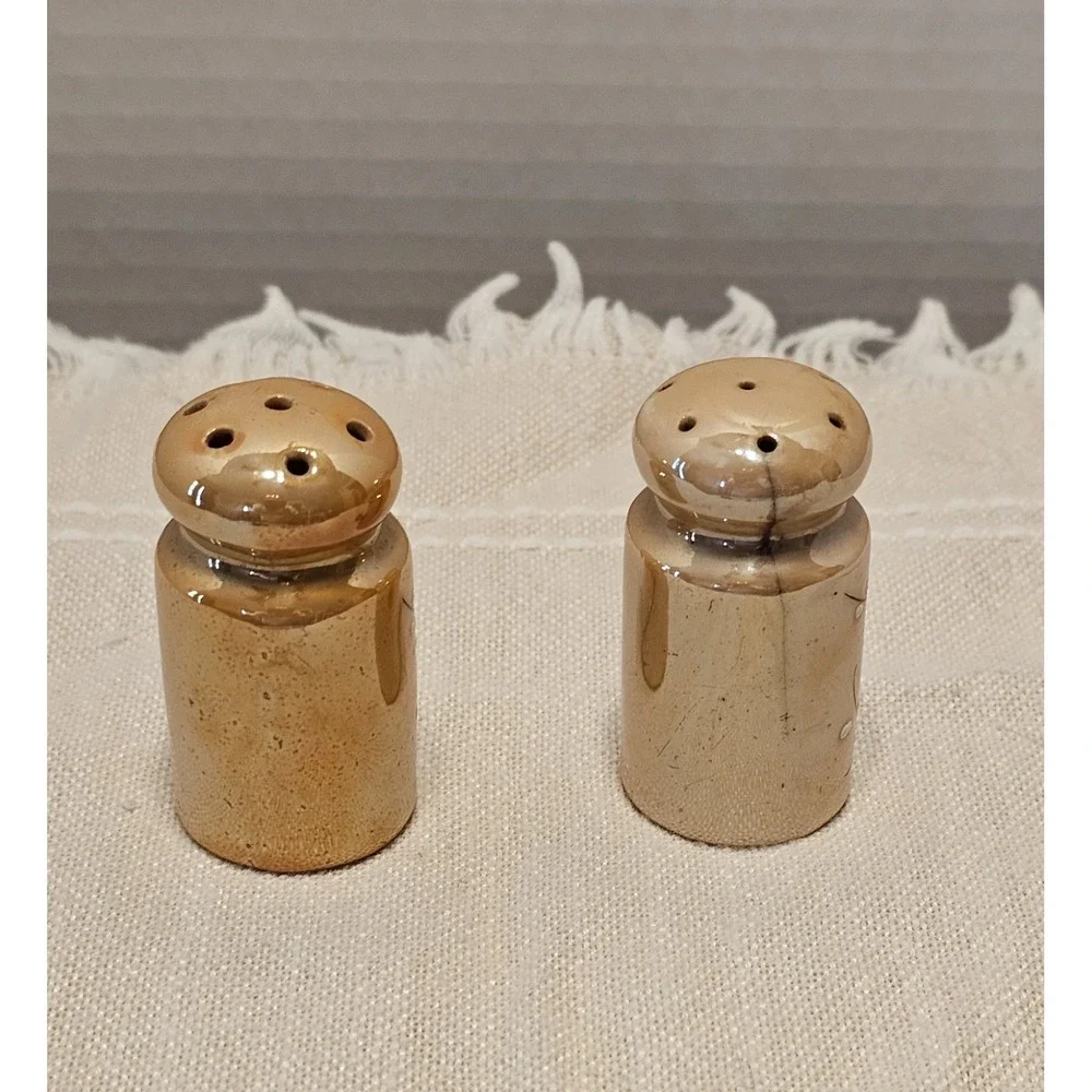 Vintage Orange Luster Hand-Painted Floral Salt And Pepper Shakers Japan